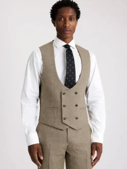 MOSS Brown Slim Twill Tweed Suit Waistcoat