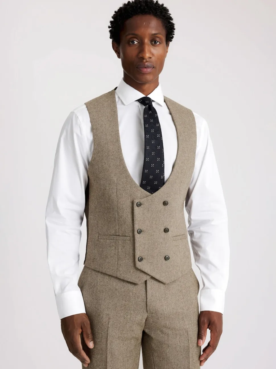 MOSS Brown Slim Twill Tweed Suit Waistcoat