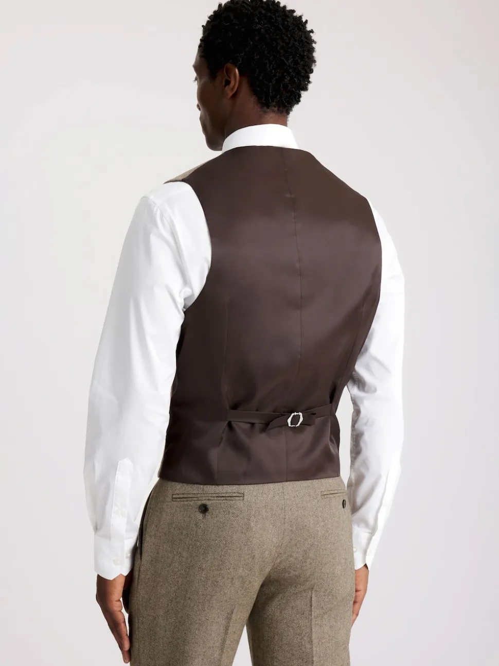 MOSS Brown Slim Twill Tweed Suit Waistcoat