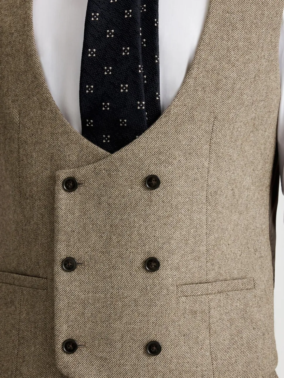 MOSS Brown Slim Twill Tweed Suit Waistcoat