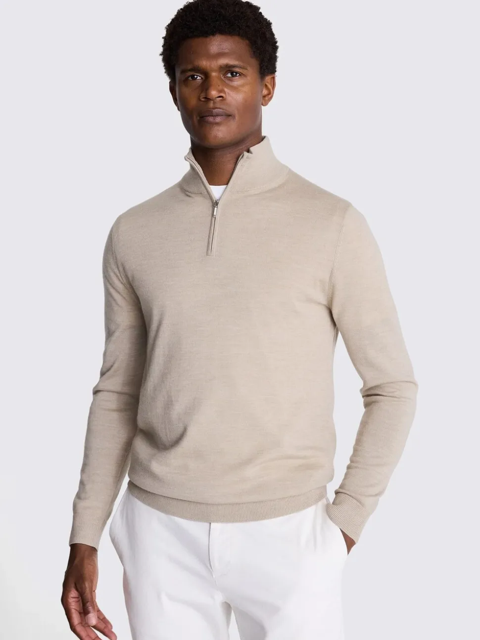 MOSS Camel Merino-Blend Zip-Neck Jumper