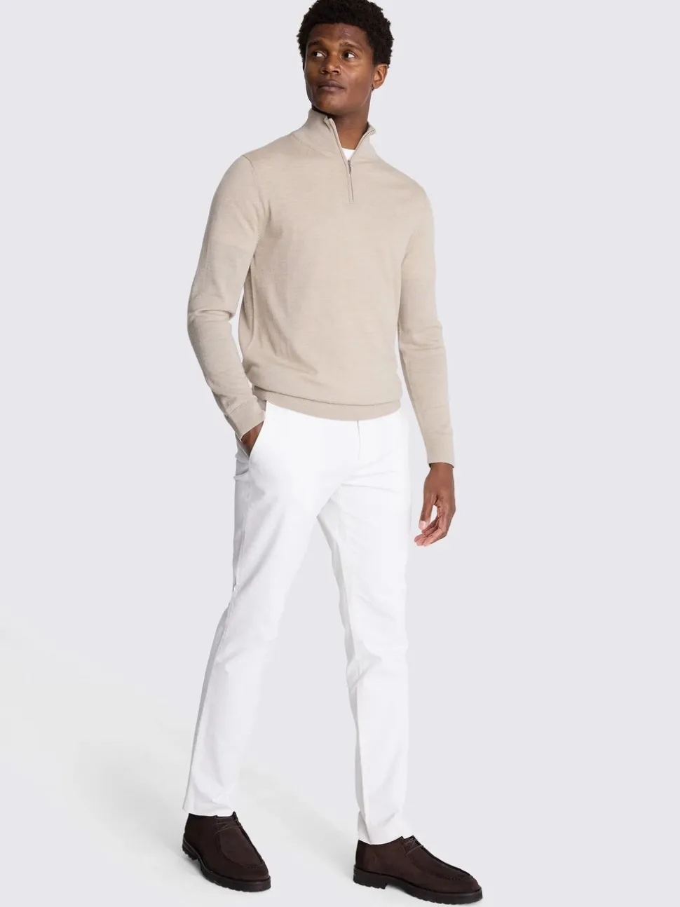 MOSS Camel Merino-Blend Zip-Neck Jumper