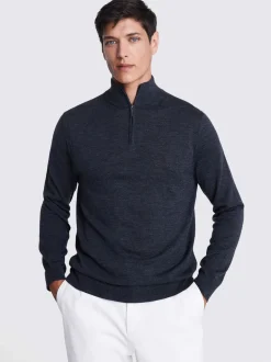 MOSS Charcoal Merino-Blend Zip-Neck Jumper