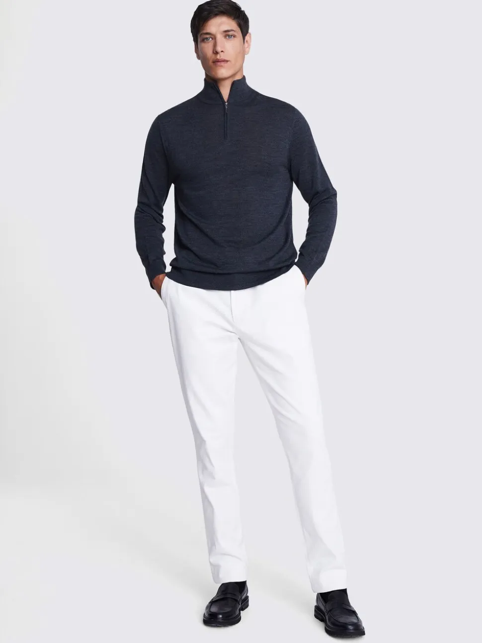 MOSS Charcoal Merino-Blend Zip-Neck Jumper