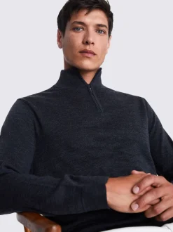 MOSS Charcoal Merino-Blend Zip-Neck Jumper