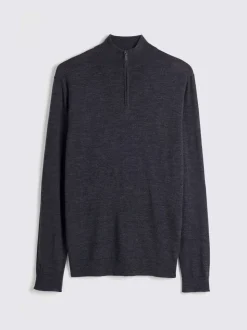 MOSS Charcoal Merino-Blend Zip-Neck Jumper