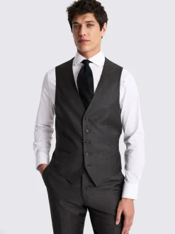 MOSS Charcoal Tailored Twill Italian Suit Waistcoat