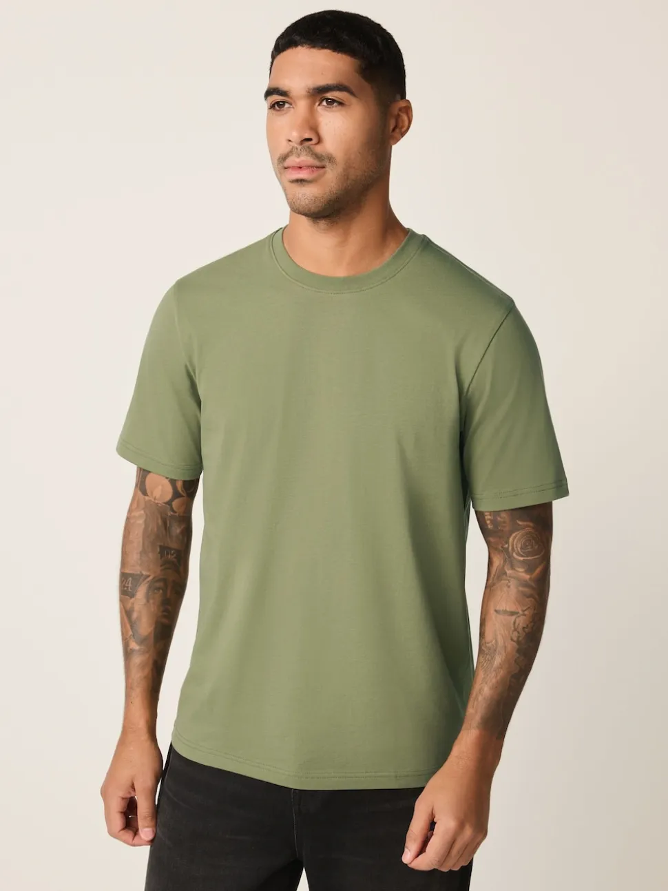 Moss Green Regular Fit Essential Crew Neck Cotton T-Shirt