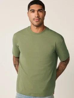 Moss Green Relaxed Fit Essential Crew Neck Cotton T-Shirt