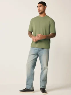 Moss Green Relaxed Fit Essential Crew Neck Cotton T-Shirt
