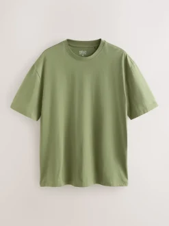 Moss Green Relaxed Fit Essential Crew Neck Cotton T-Shirt