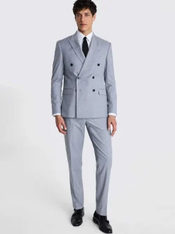 MOSS Grey Slim Double Breasted Stretch Suit Jacket