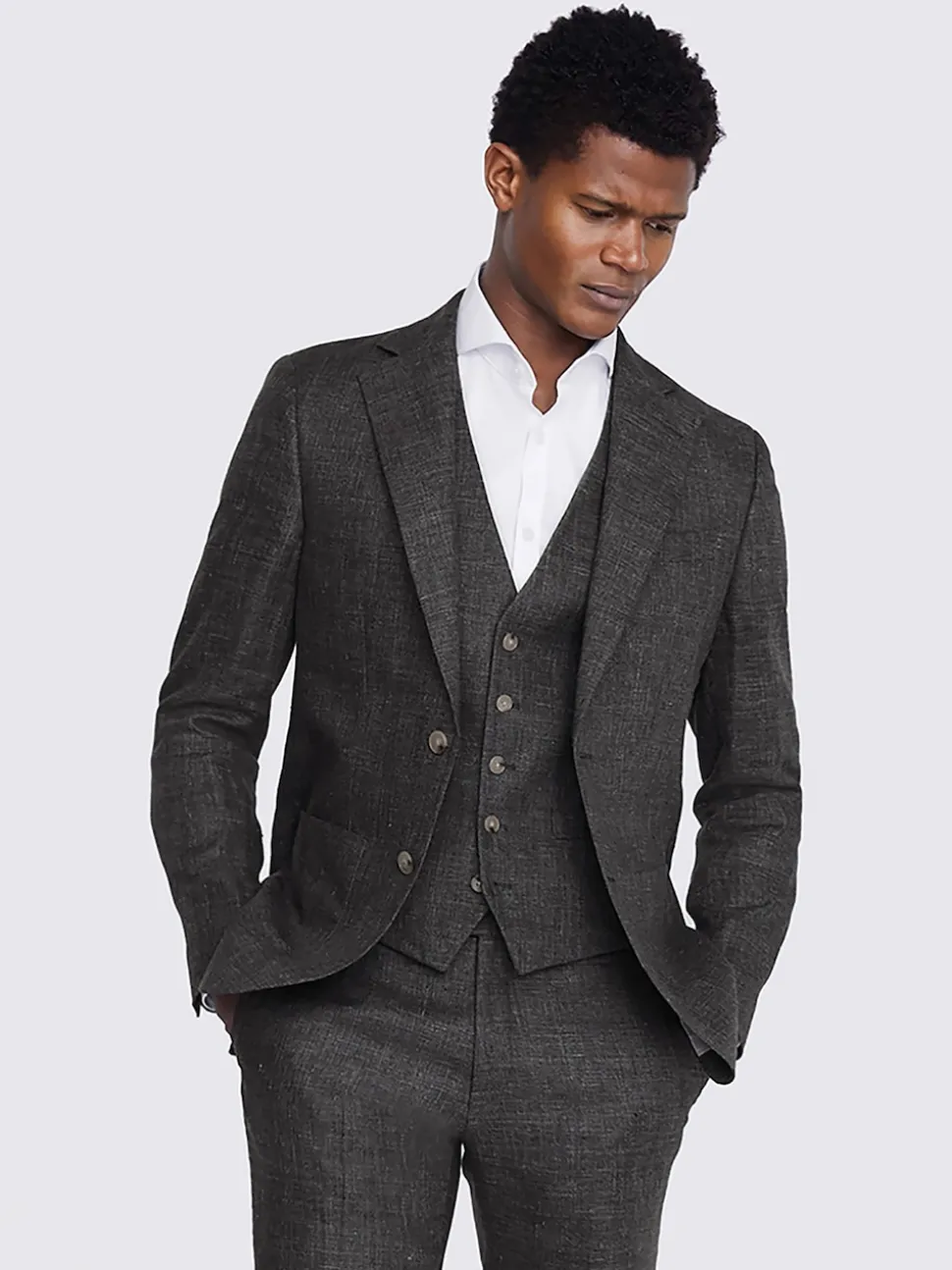 MOSS Grey Tailored Fit Linen Suit Jacket