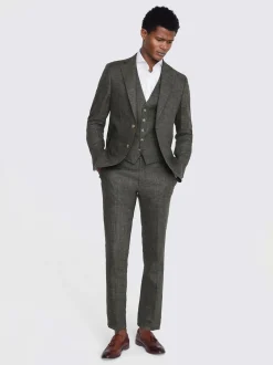 MOSS Grey Tailored Fit Linen Suit Jacket