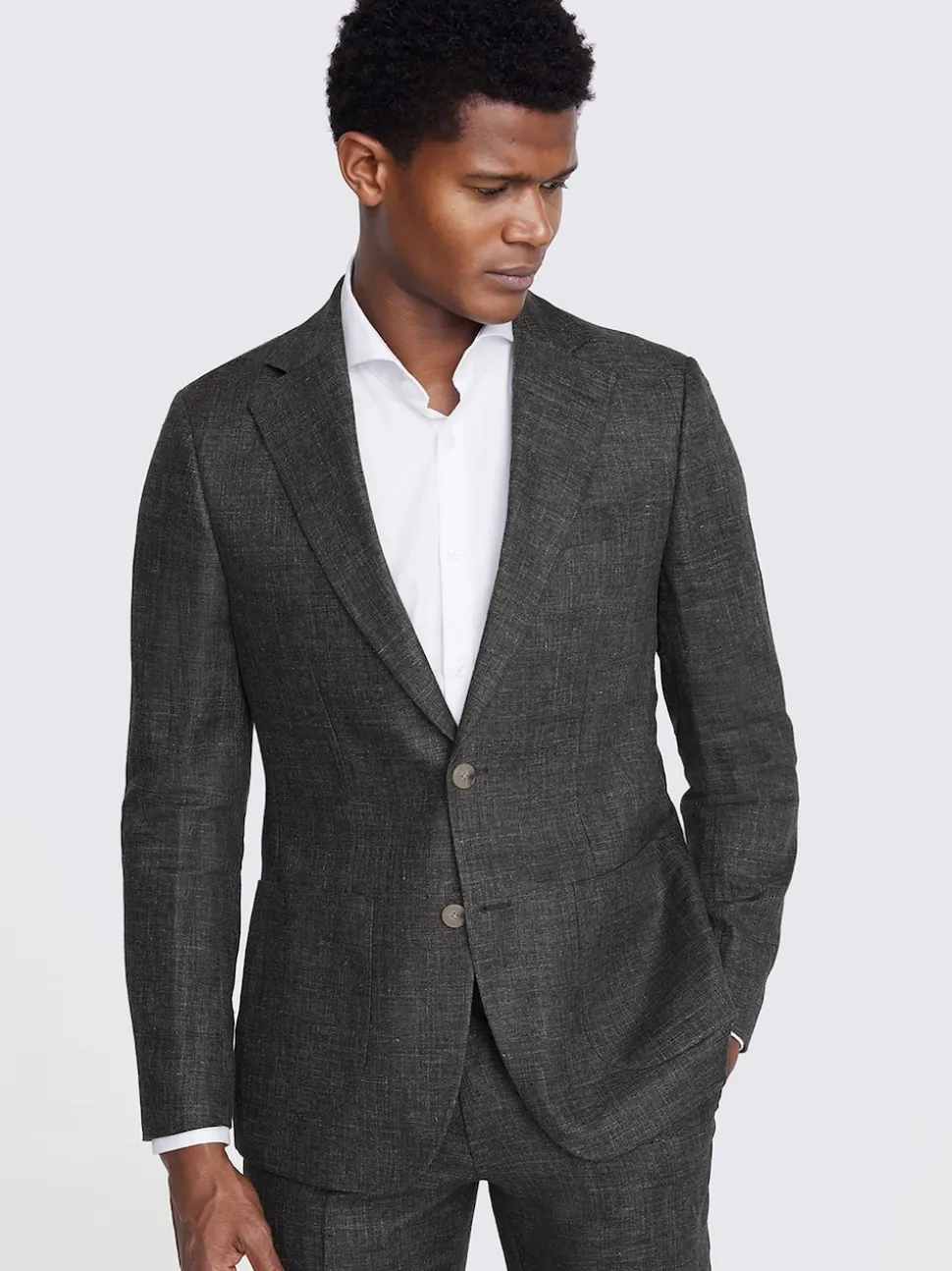 MOSS Grey Tailored Fit Linen Suit Jacket