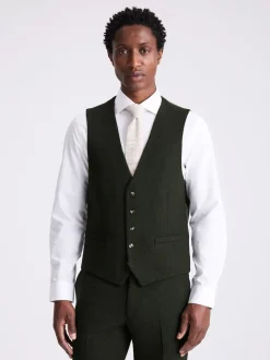 MOSS Khaki Slim Donegal Tweed Suit Waistcoat