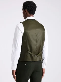 MOSS Khaki Slim Donegal Tweed Suit Waistcoat