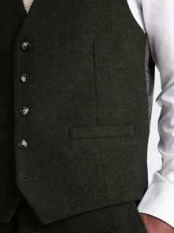 MOSS Khaki Slim Donegal Tweed Suit Waistcoat