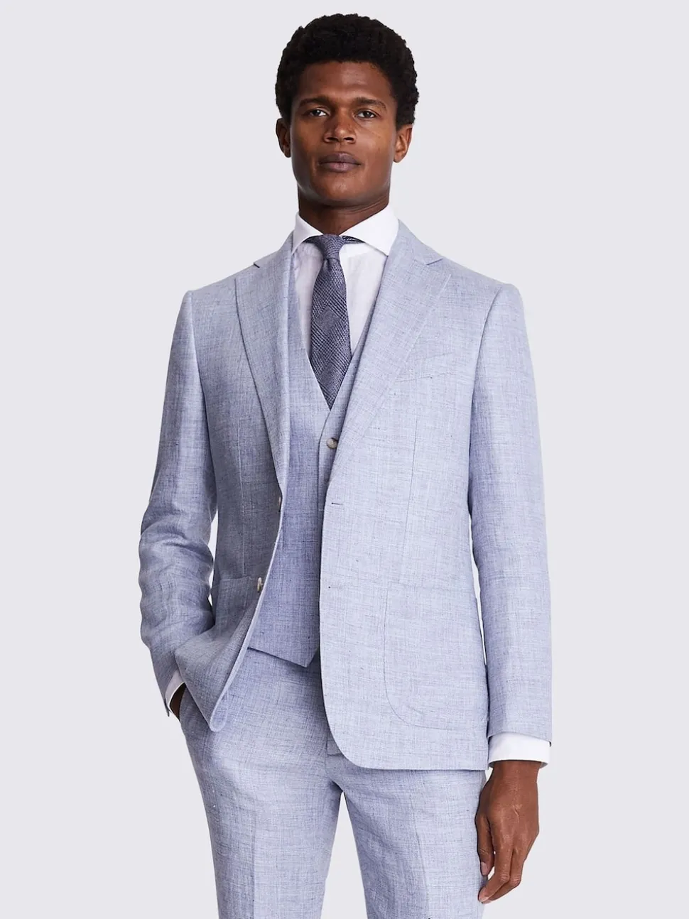 MOSS Light Blue Tailored Fit Linen Jacket