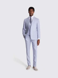MOSS Light Blue Tailored Fit Linen Jacket