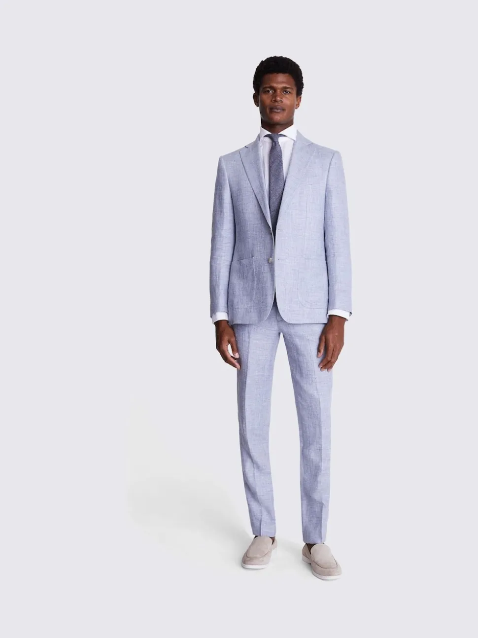 MOSS Light Blue Tailored Fit Linen Jacket