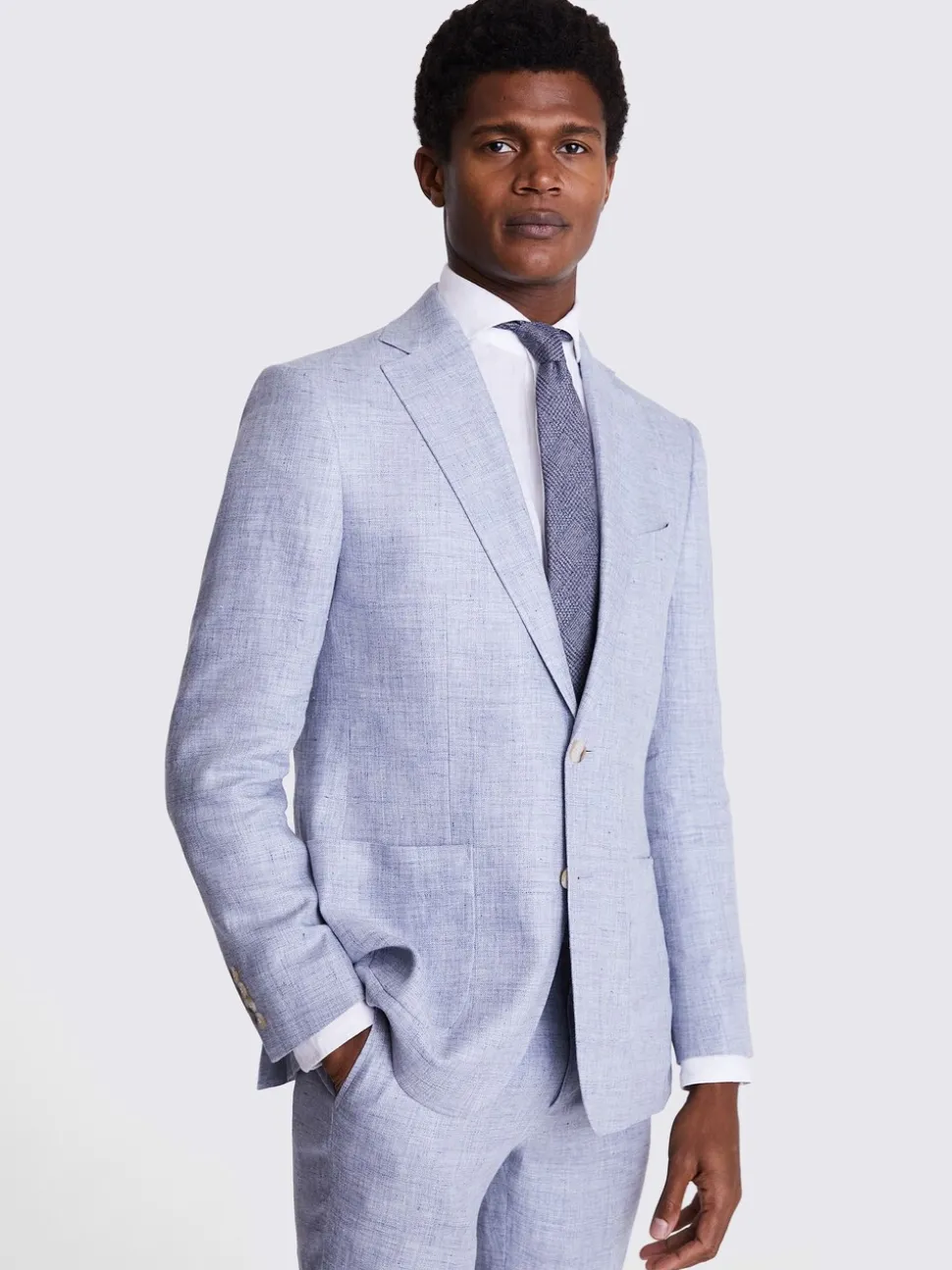 MOSS Light Blue Tailored Fit Linen Jacket
