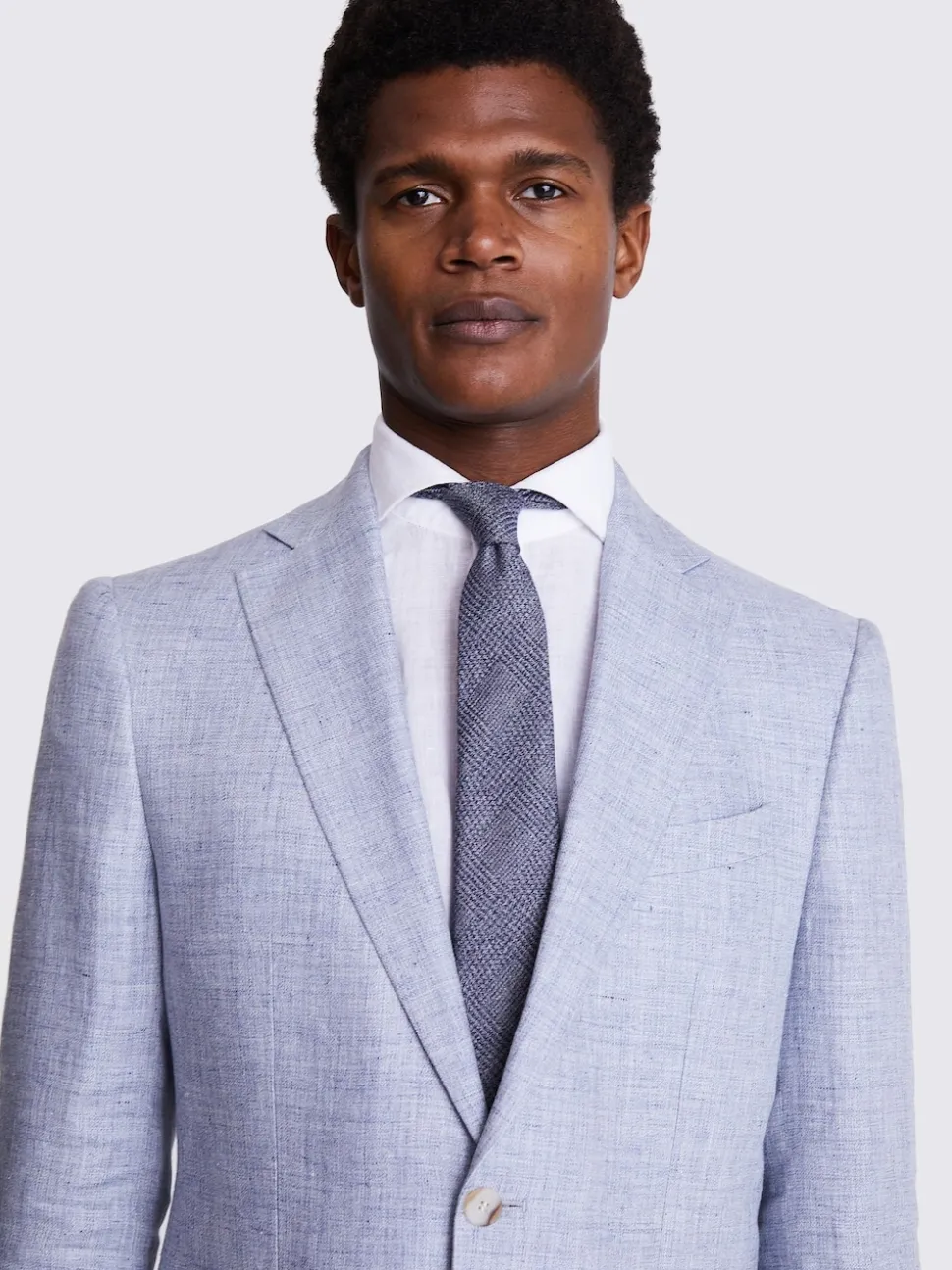 MOSS Light Blue Tailored Fit Linen Jacket