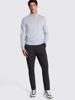 MOSS Light Grey Merino-Blend Zip-Neck Jumper