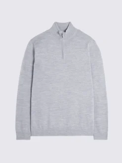MOSS Light Grey Merino-Blend Zip-Neck Jumper