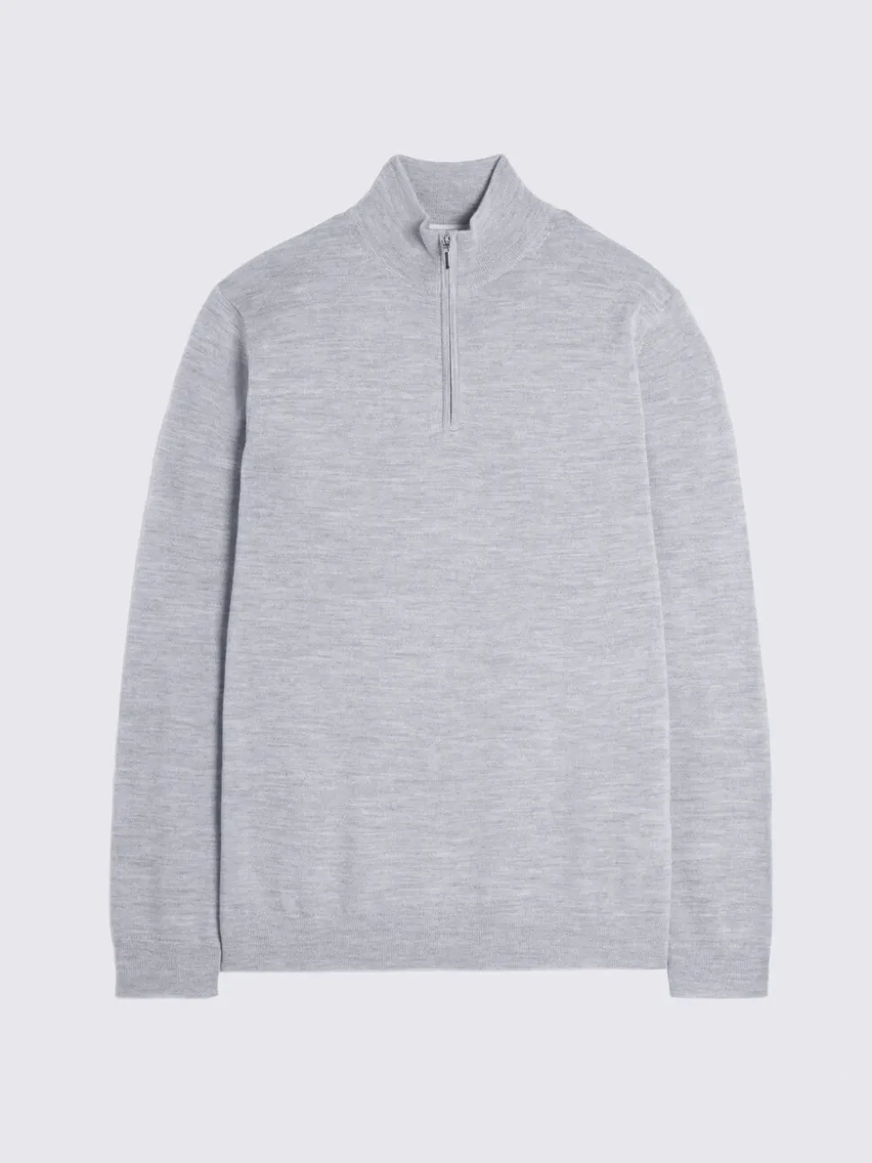 MOSS Light Grey Merino-Blend Zip-Neck Jumper