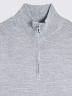 MOSS Light Grey Merino-Blend Zip-Neck Jumper