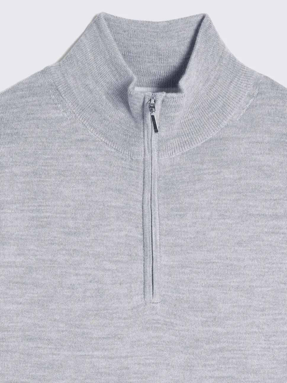 MOSS Light Grey Merino-Blend Zip-Neck Jumper