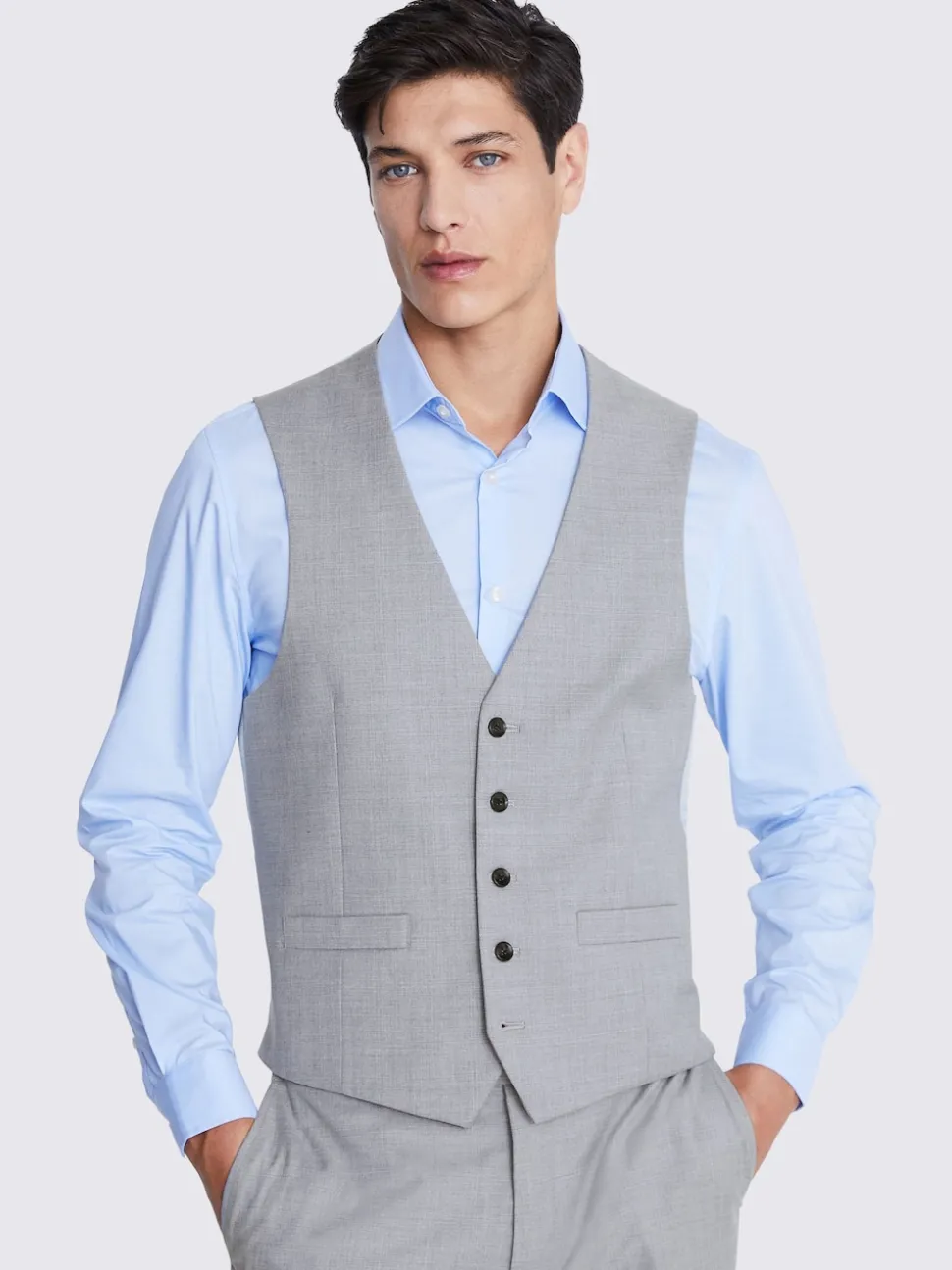 MOSS Light Grey Regular Fit Stretch Suit Waistcoat