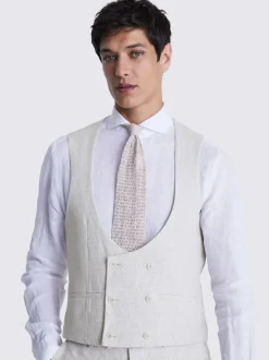 MOSS Natural Slim Fit Puppy Tooth Linen Waistcoat