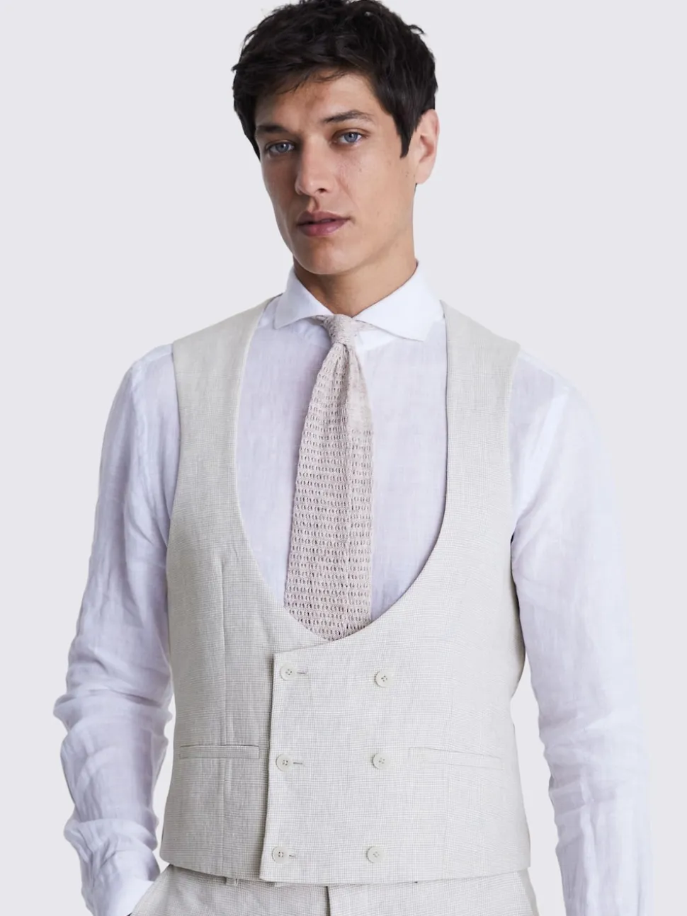 MOSS Natural Slim Fit Puppy Tooth Linen Waistcoat