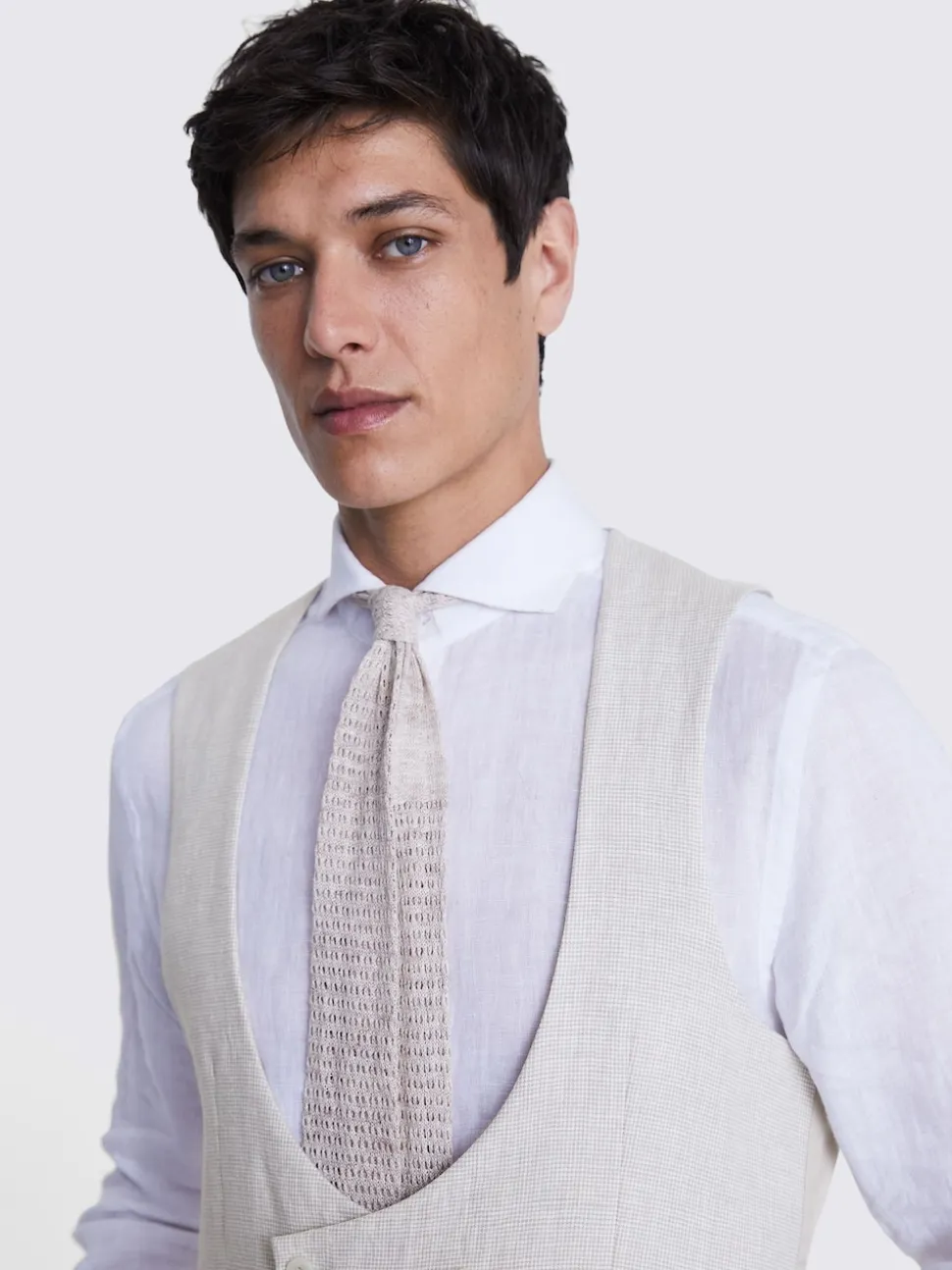MOSS Natural Slim Fit Puppy Tooth Linen Waistcoat