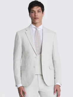 MOSS Natural Slim Fit Puppy Tooth Linen Suit Jacket