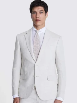 MOSS Natural Slim Fit Puppy Tooth Linen Suit Jacket