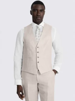 MOSS Natural Tailored Fit Linen Waistcoat