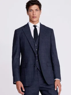 MOSS Navy Black Check Regular Fit Suit Jacket