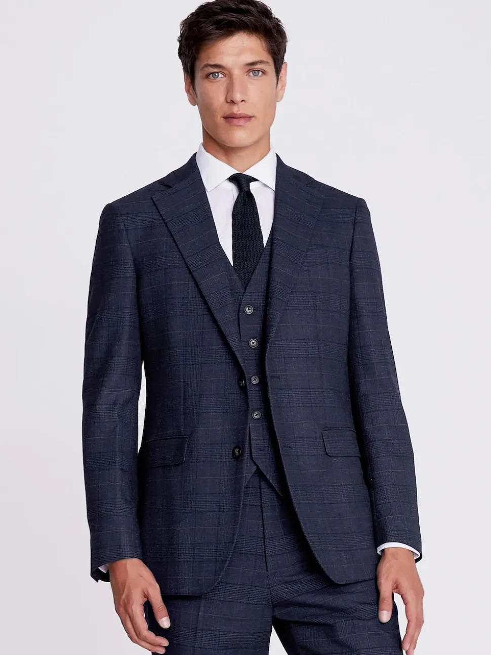 MOSS Navy Black Check Regular Fit Suit Jacket