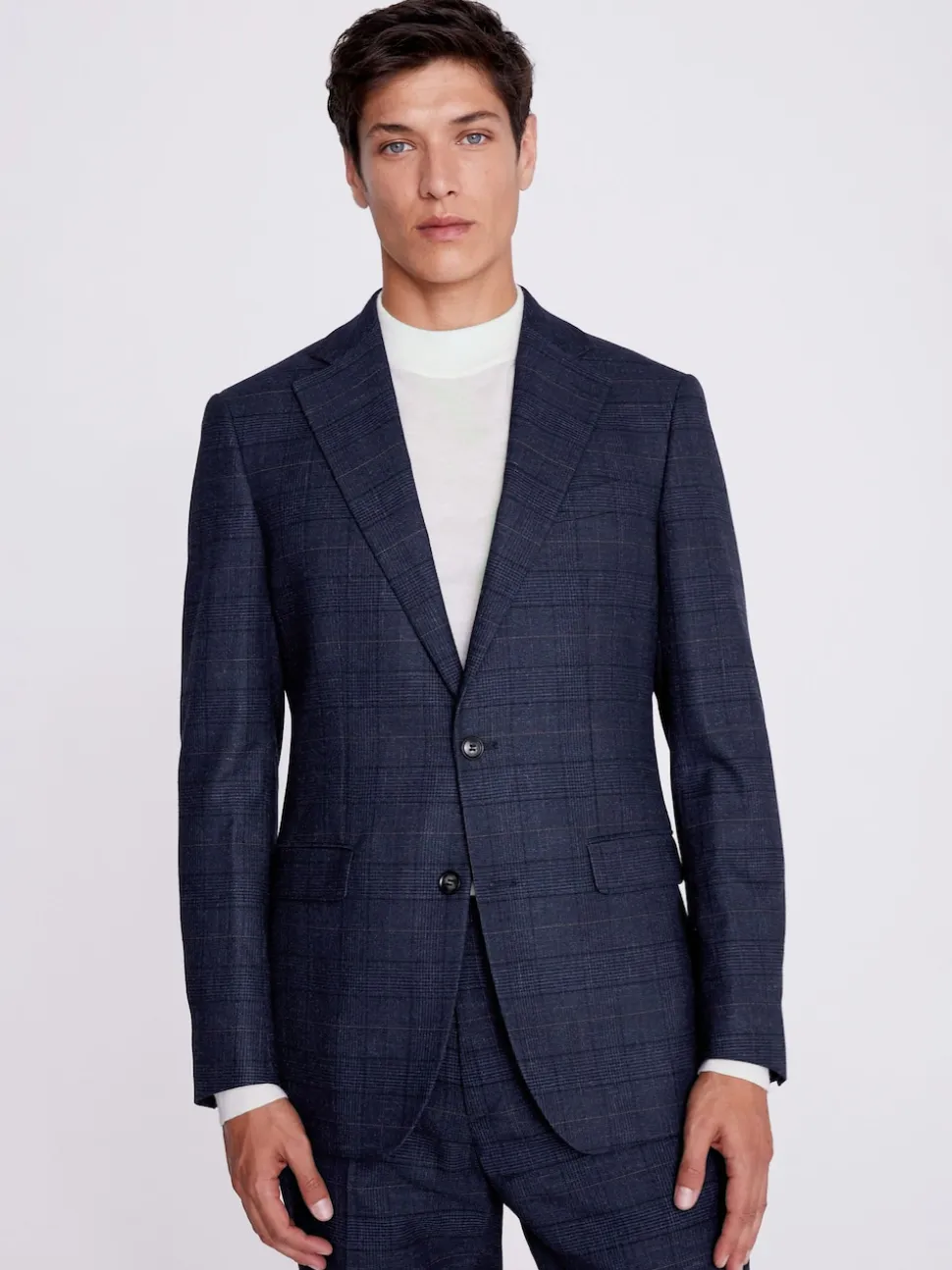 MOSS Navy Black Check Regular Fit Suit Jacket