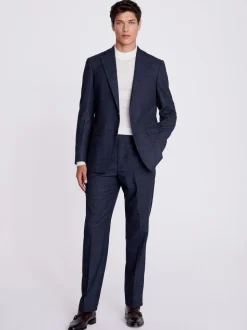 MOSS Navy Black Check Regular Fit Suit Jacket