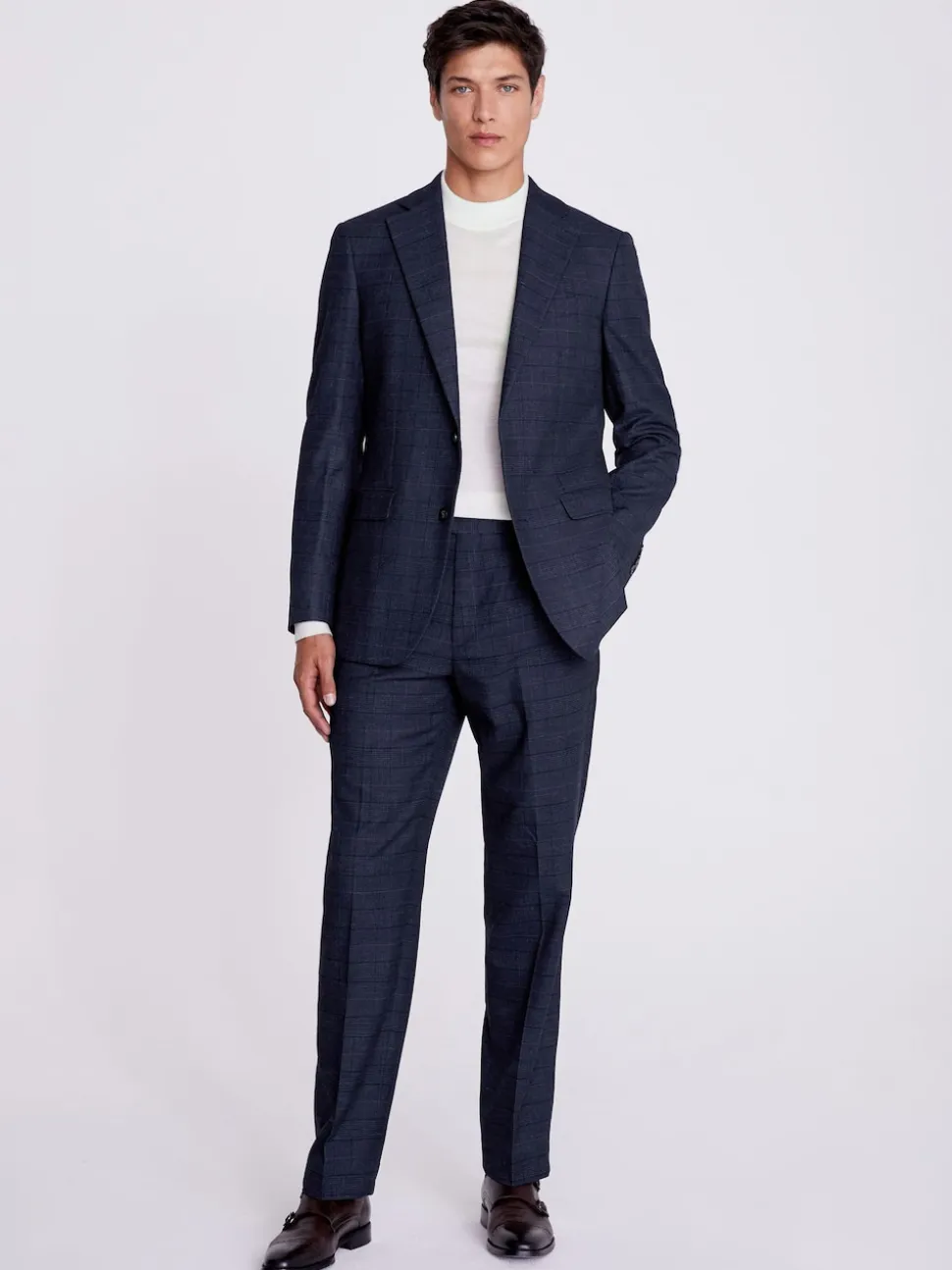 MOSS Navy Black Check Regular Fit Suit Jacket