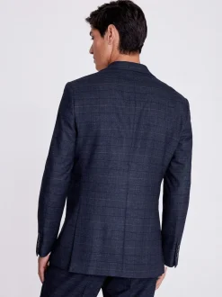 MOSS Navy Black Check Regular Fit Suit Jacket