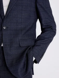 MOSS Navy Black Check Regular Fit Suit Jacket
