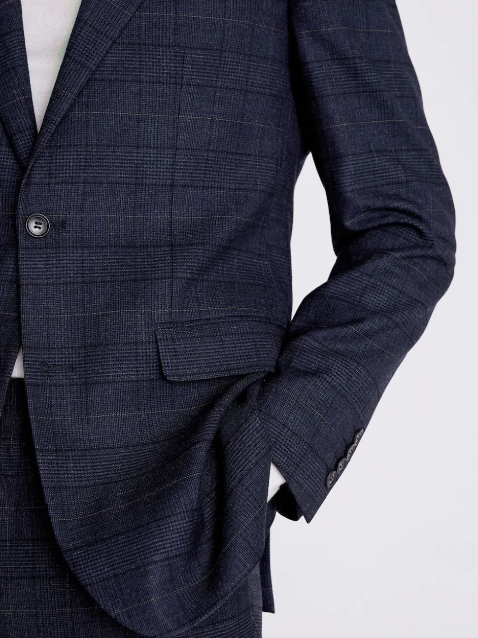 MOSS Navy Black Check Regular Fit Suit Jacket