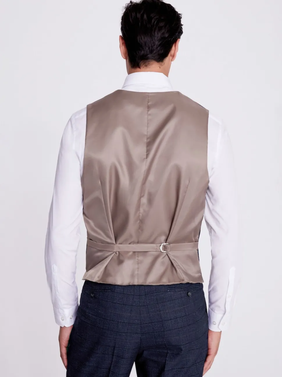 MOSS Navy Black Check Regular Fit Suit Waistcoat