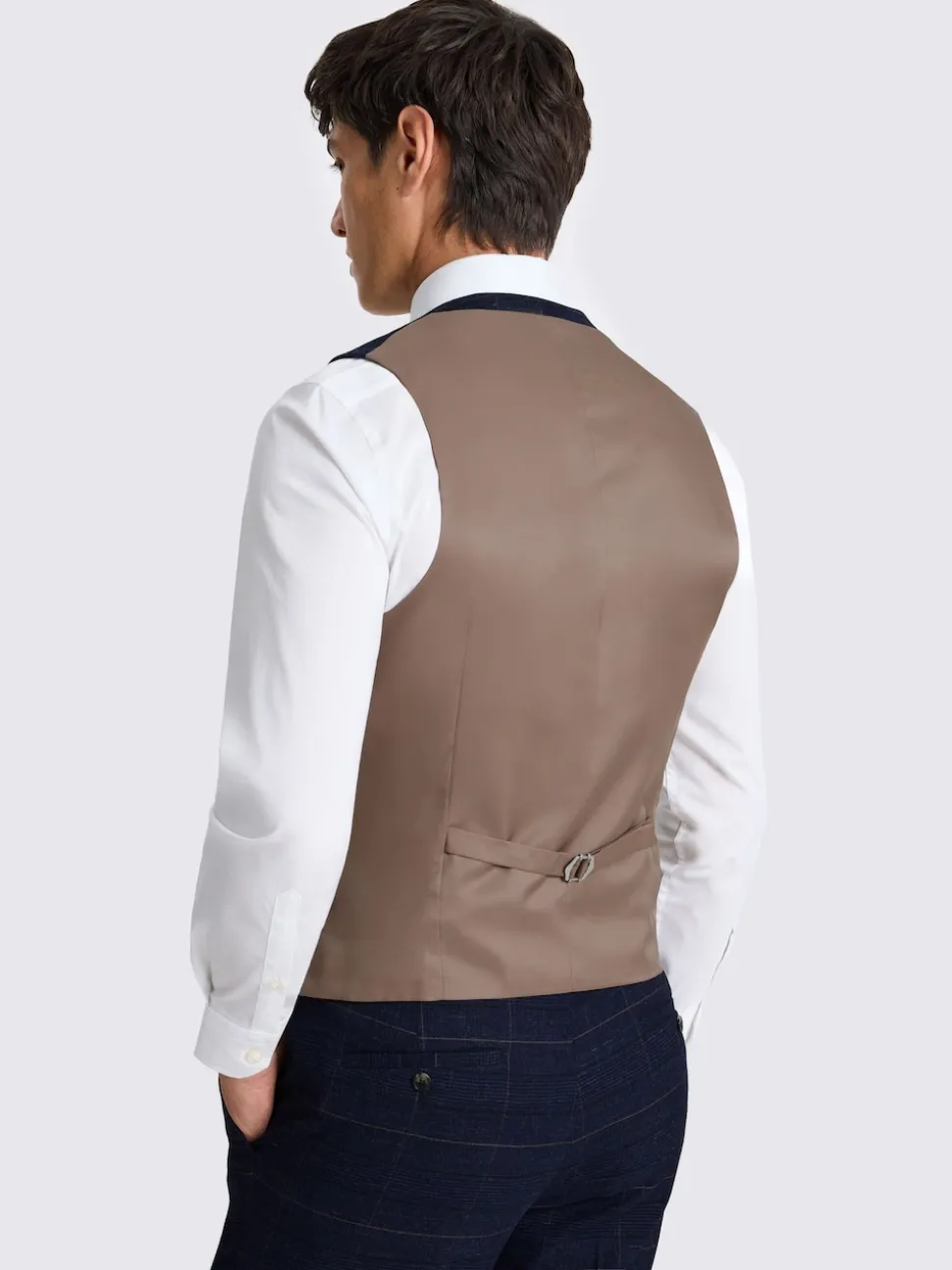 MOSS Navy Black Check Slim Regular Fit Suit Waistcoat