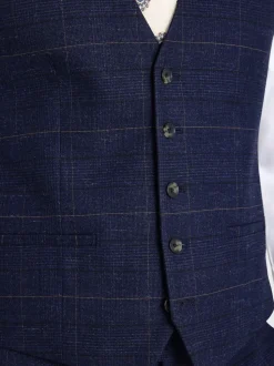 MOSS Navy Black Check Slim Regular Fit Suit Waistcoat